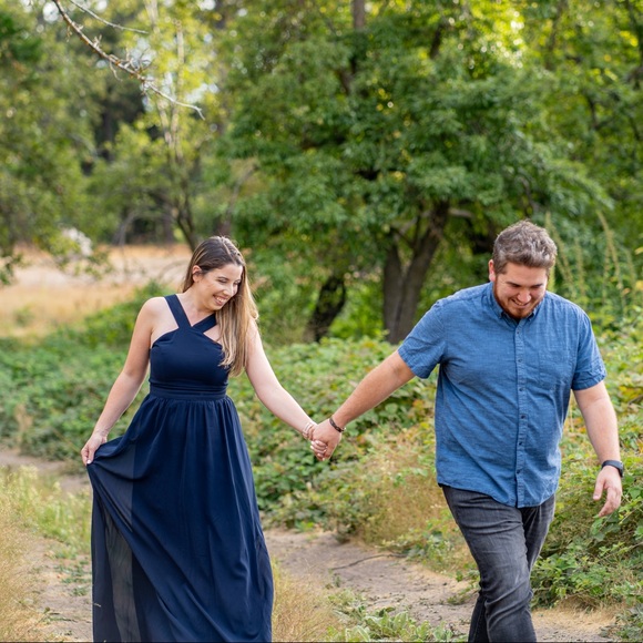 Lulus - Halter Dark Blue, Double Lined Maxi, Formal Dress, Size S - Picture 8 of 12